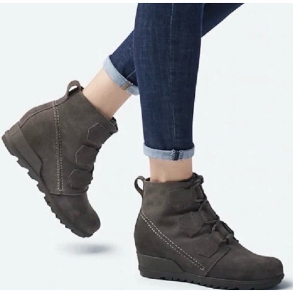 Sorel Evie Lace Up Waterproof Leather Low Hidden Wedge Ankle Boots Booties 10